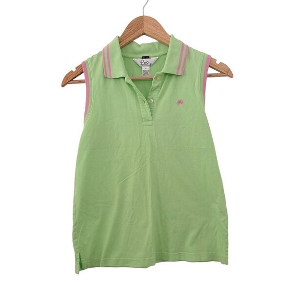 Lilly Pulitzer Neon Green Pink Island Polo EUC - Picture 1 of 6
